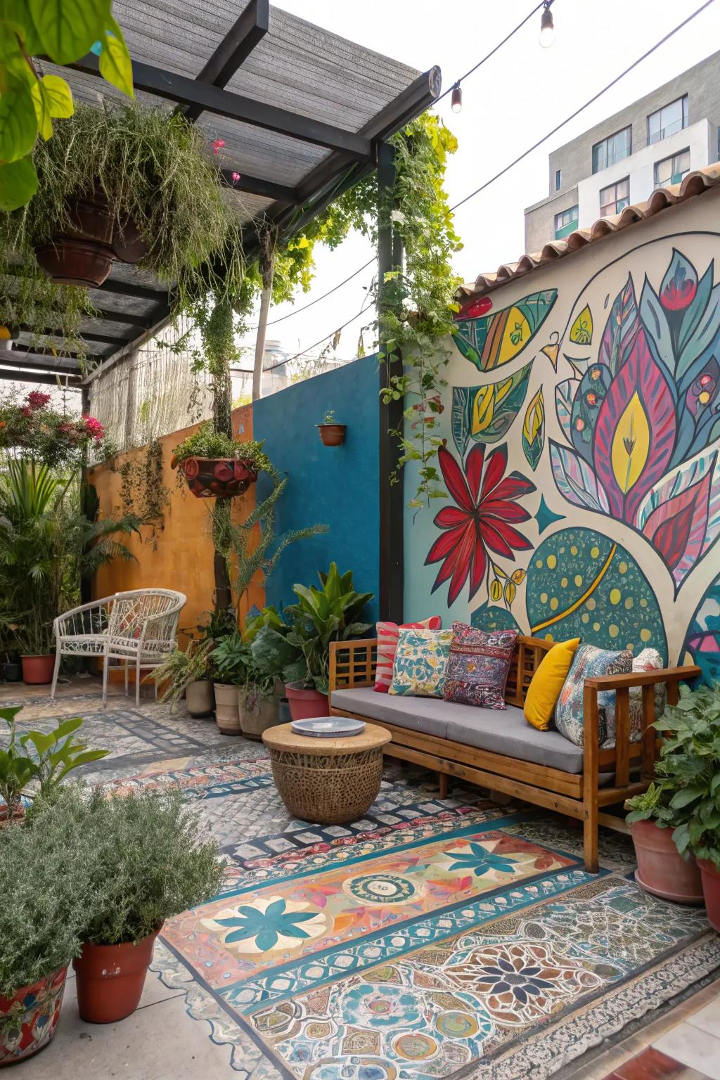 Artistic touches like murals express your creative side beautifully.