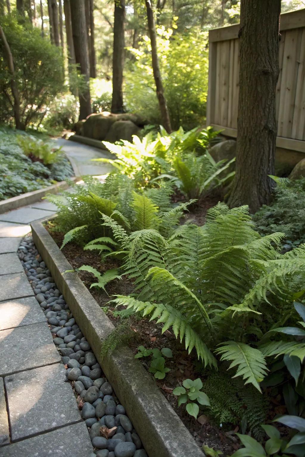 Ferns provide elegance and lushness in shady spots.