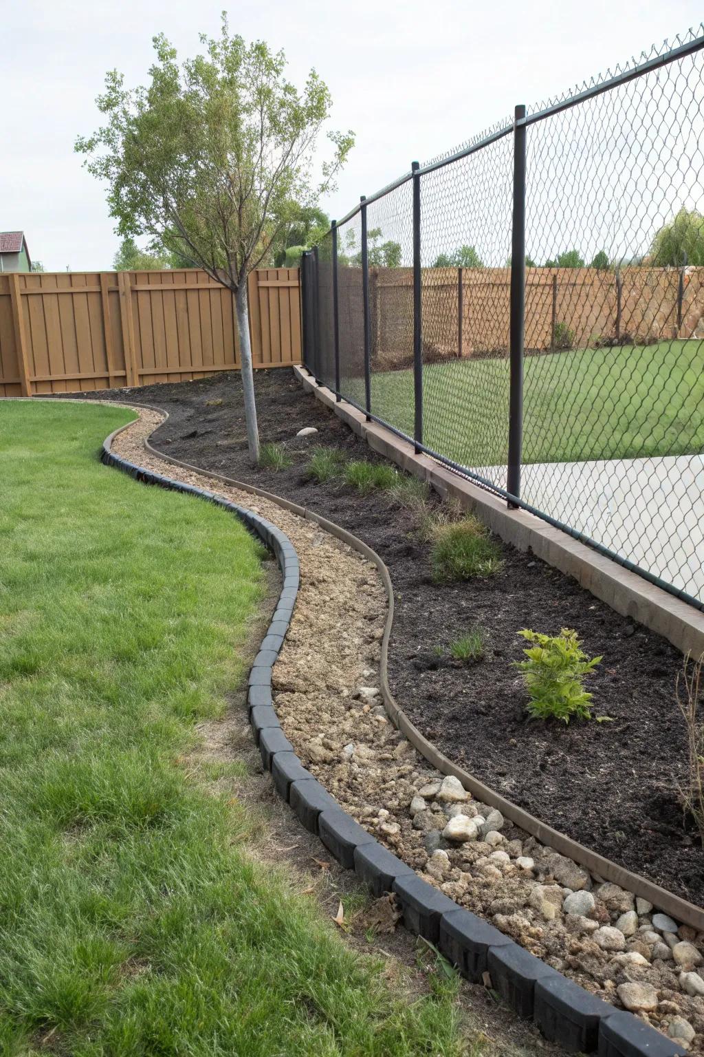 Flexible edging adapts to uneven terrain for a neat finish.