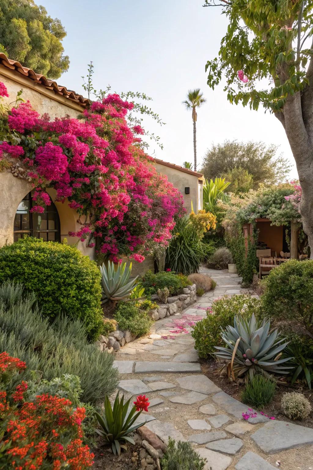Bougainvillea enhances Mediterranean garden styles.