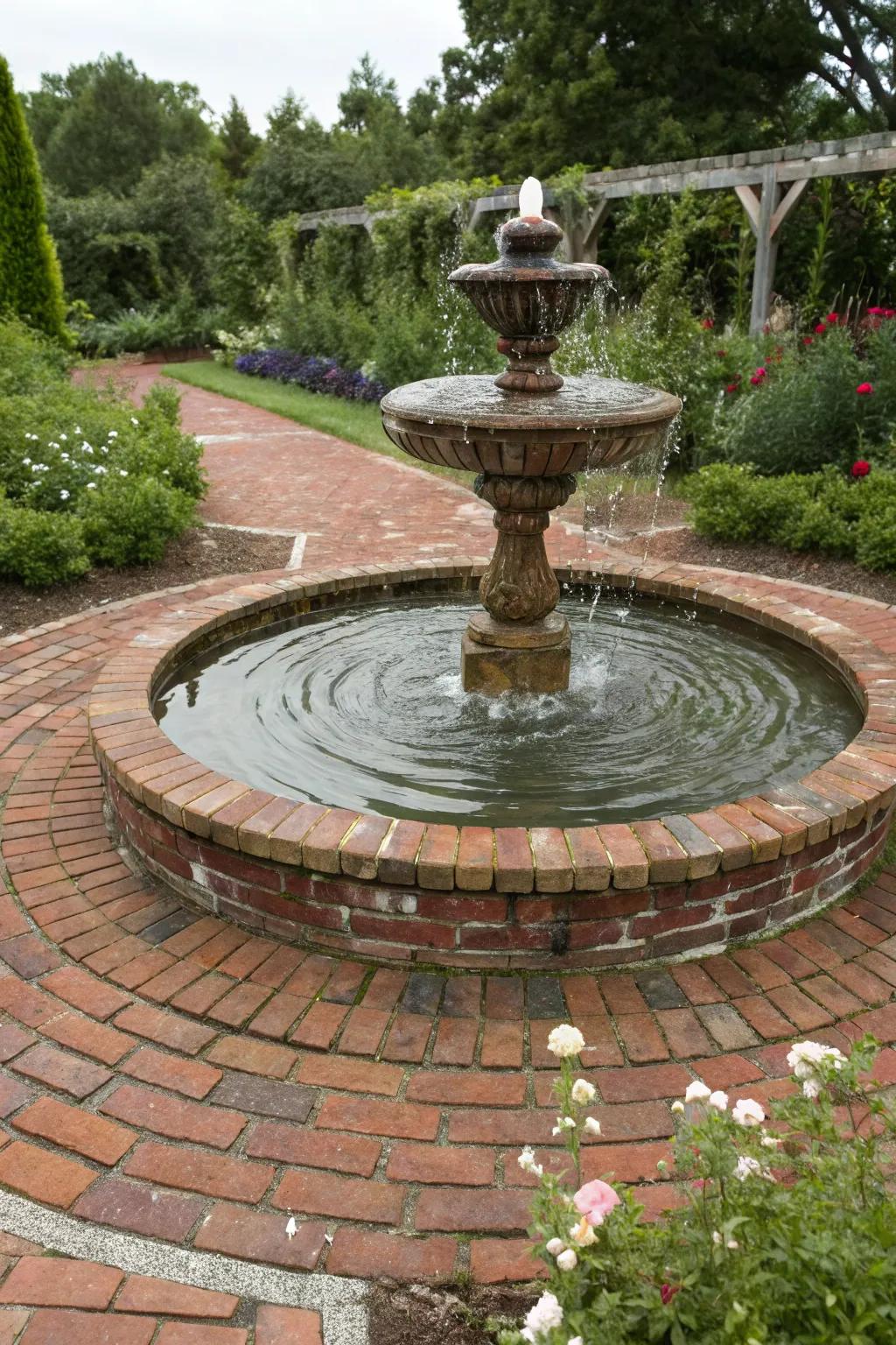 Brick circles create striking garden focal points.