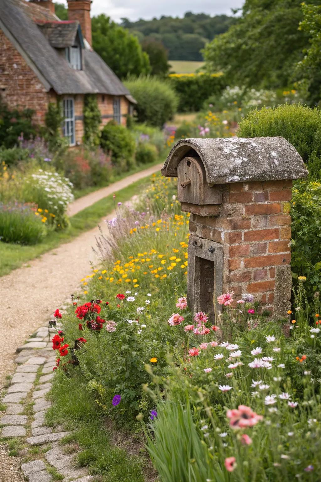 Wildflowers create a cozy, cottage-like feel around this mailbox.