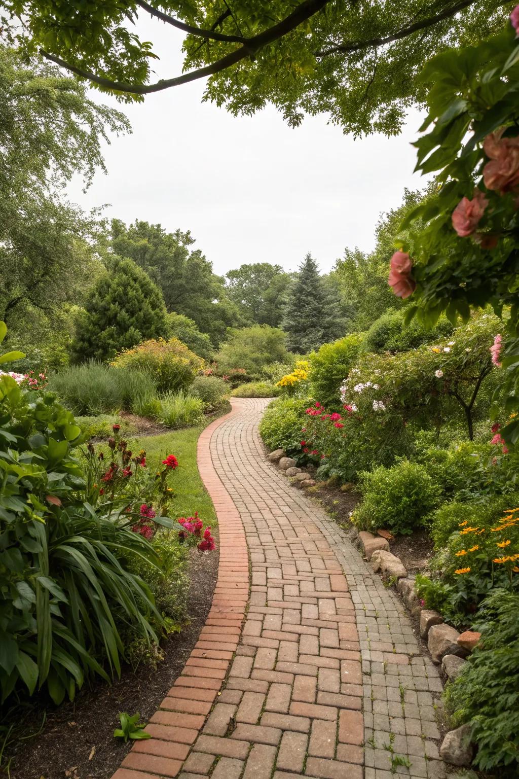 Whimsical garden paths with hidden brick edges.
