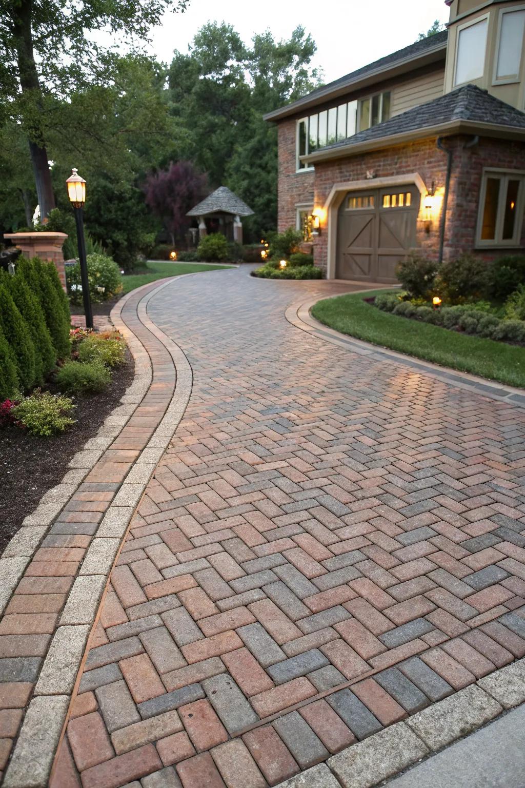 Boost curb appeal with a dynamic brick paver driveway.