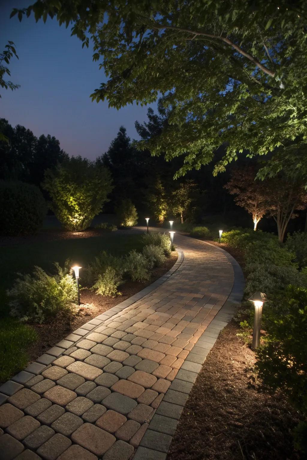Integrated lighting that transforms your walkway after dark.