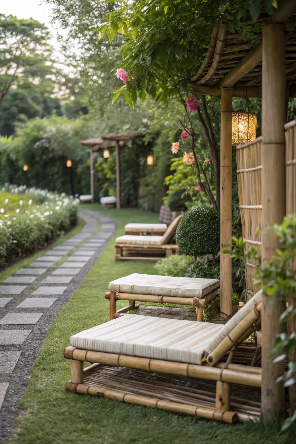 Bamboo seats bring a touch of zen to your garden.