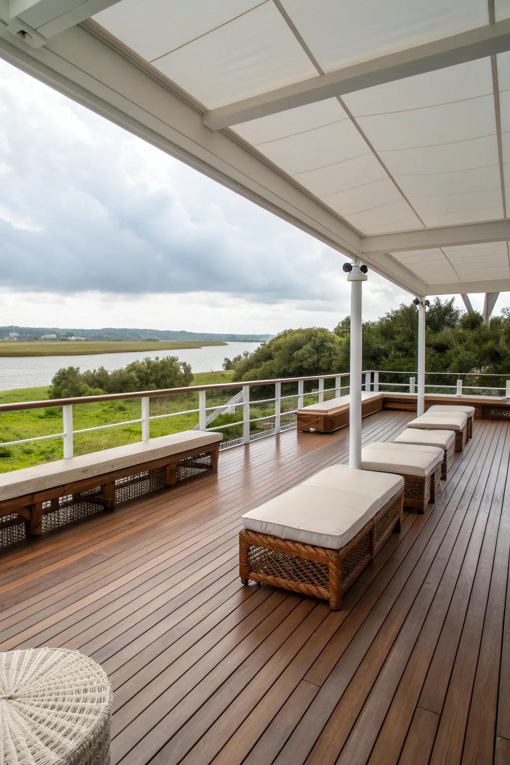 Backless seating for uninterrupted deck views.