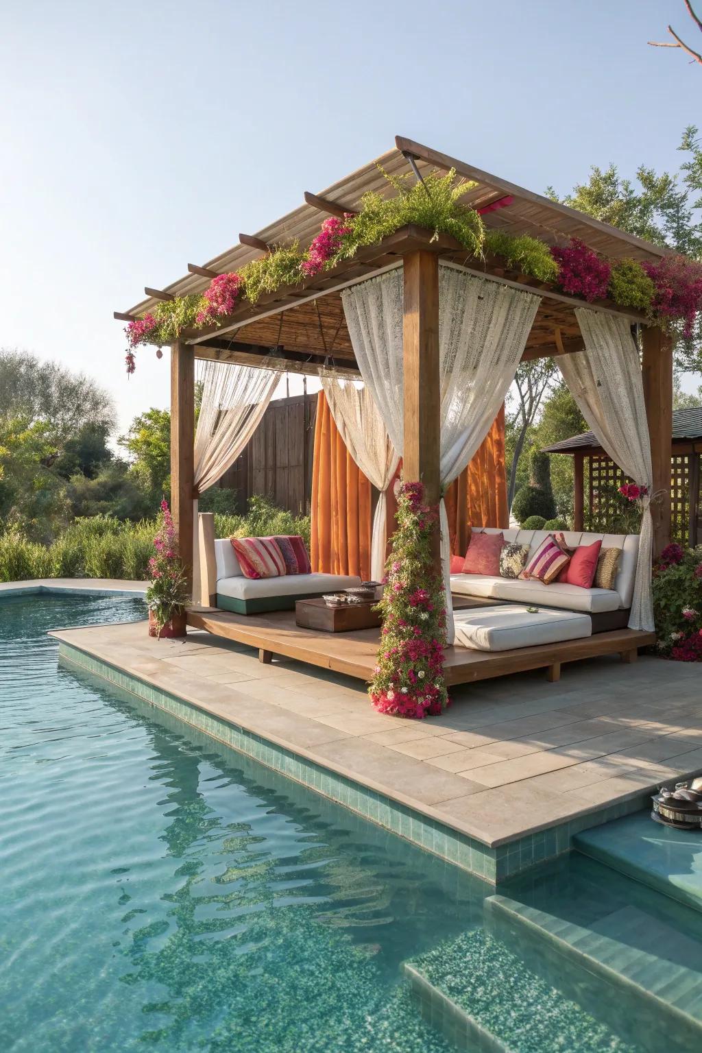 Floating furniture for a unique poolside experience.