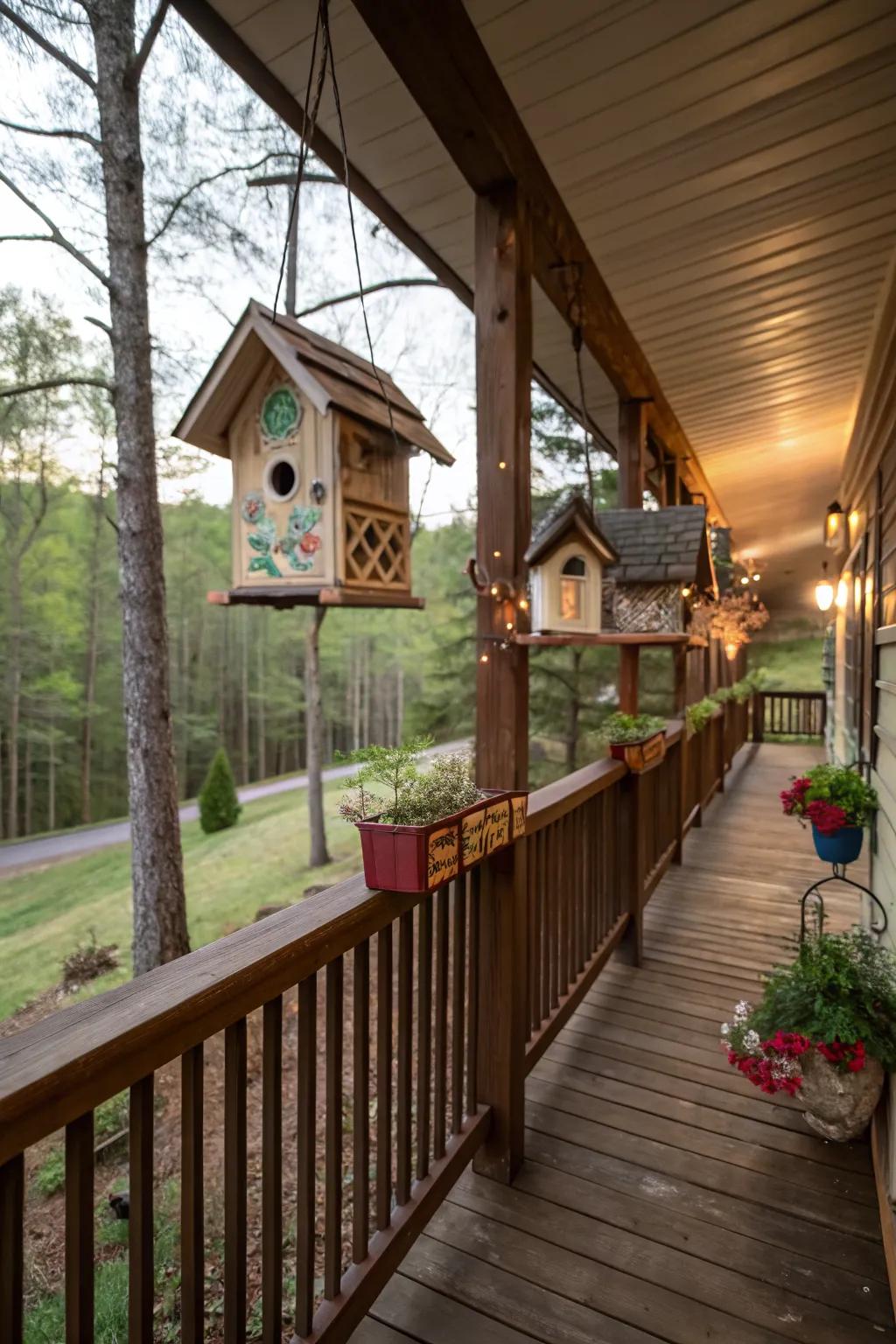Birdhouses invite nature to your porch.
