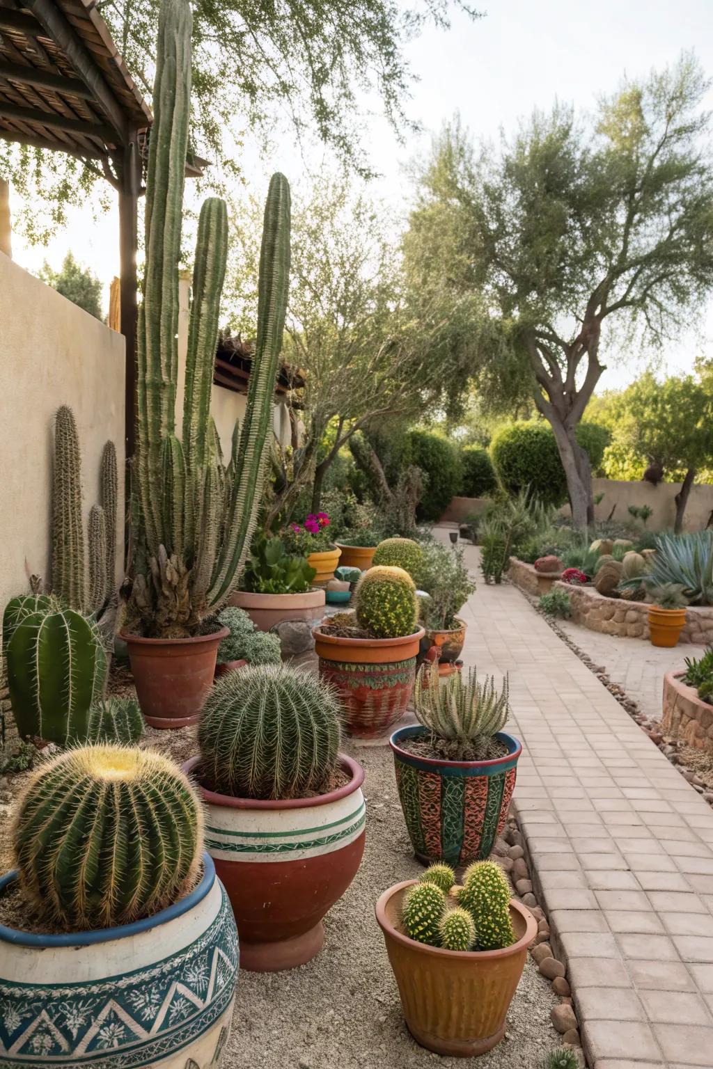 Outdoor cactus oasis for a unique garden retreat.