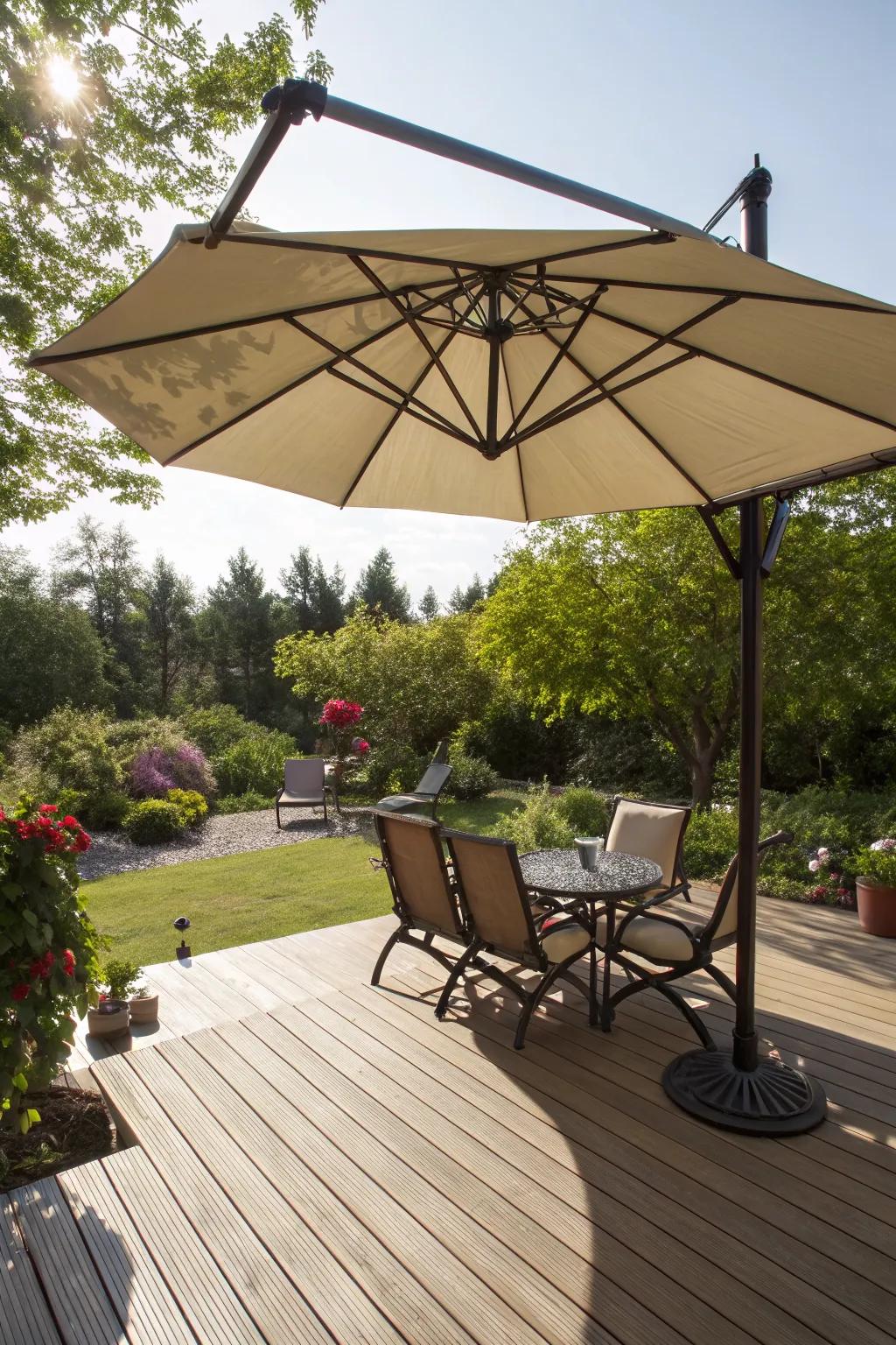 Large umbrellas offer instant privacy and relief from the sun.
