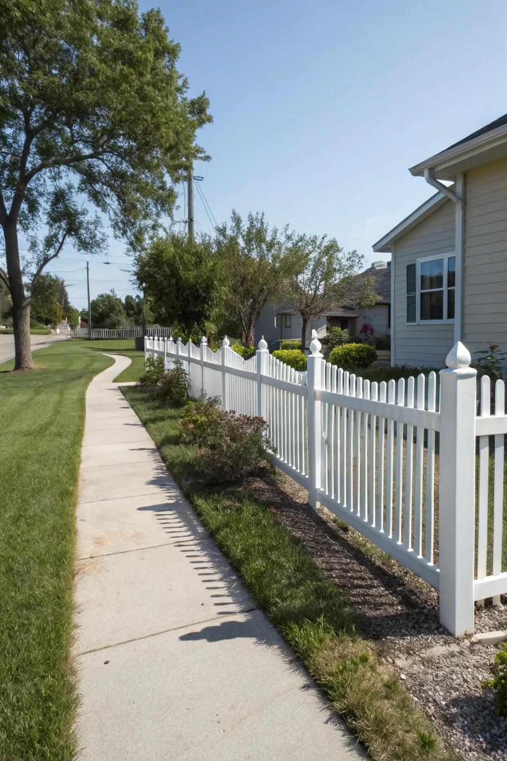 PVC picket fences deliver charm with minimal upkeep.