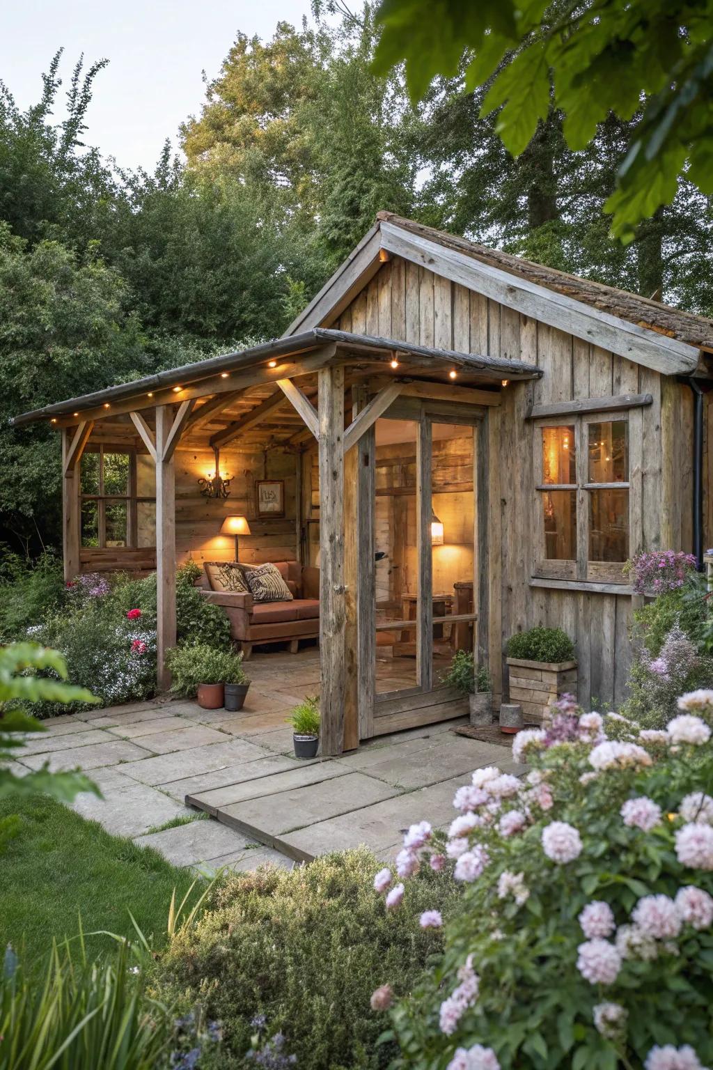 Reclaimed materials bring character and sustainability to this garden room.