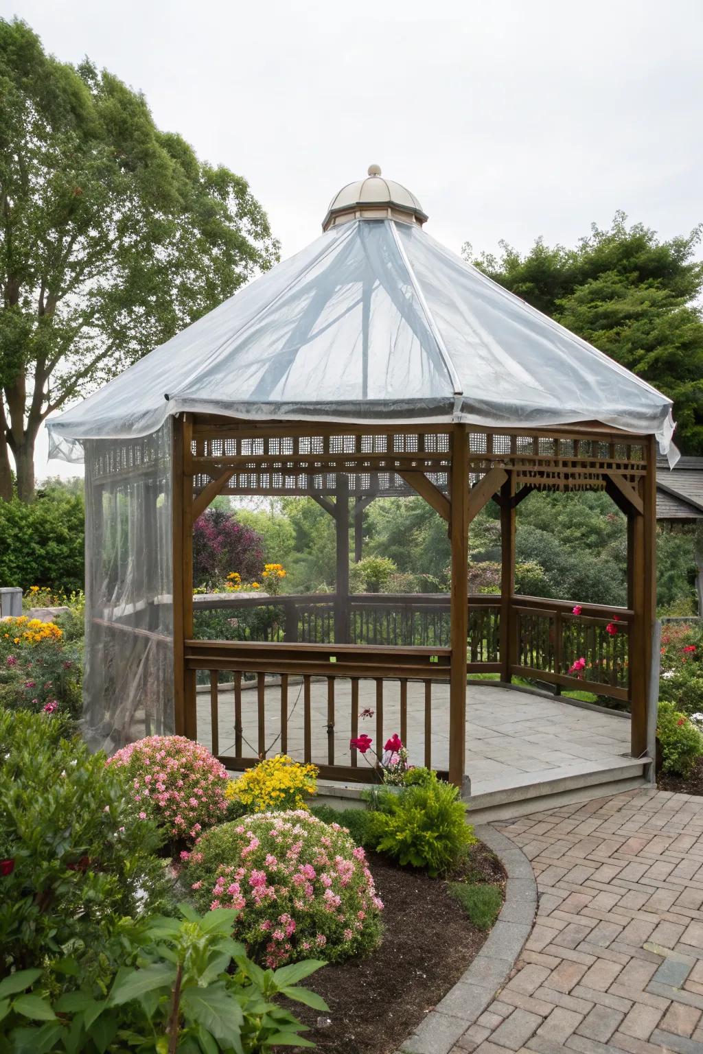 Clear plastic tarps provide protection without compromising the view.