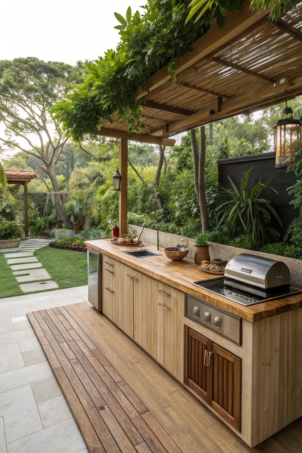 Bamboo board countertops offer sustainability and style.