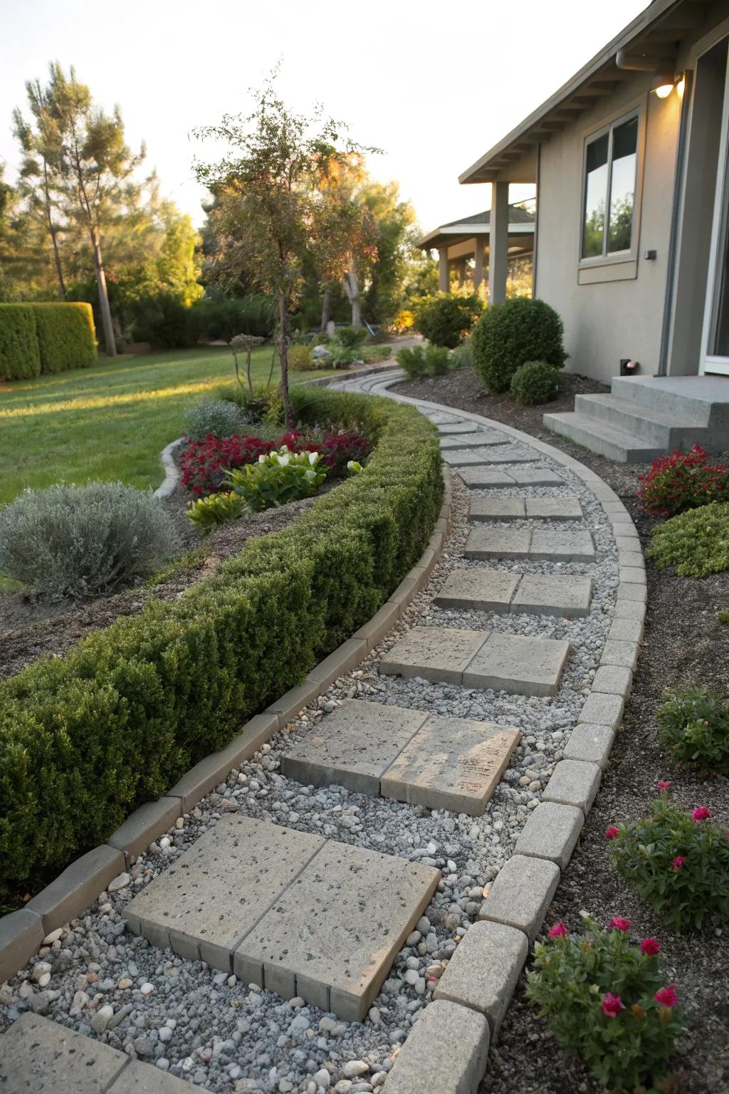 Cinder block paths offer durability and a modern aesthetic.