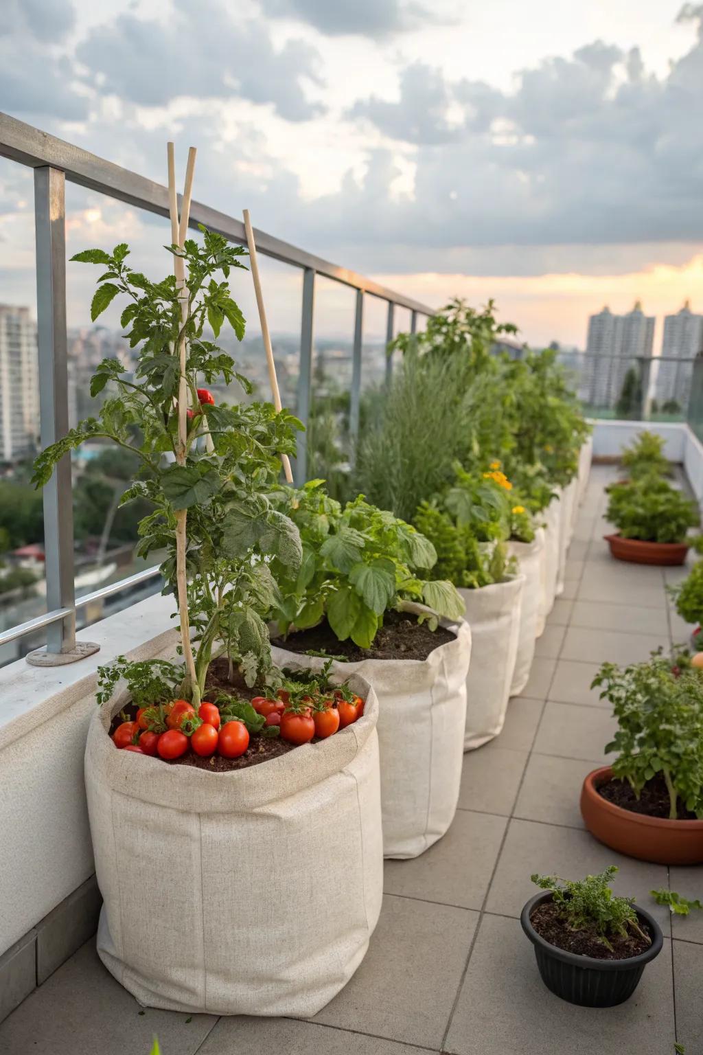 Fabric grow bags offer a flexible and affordable raised bed solution.