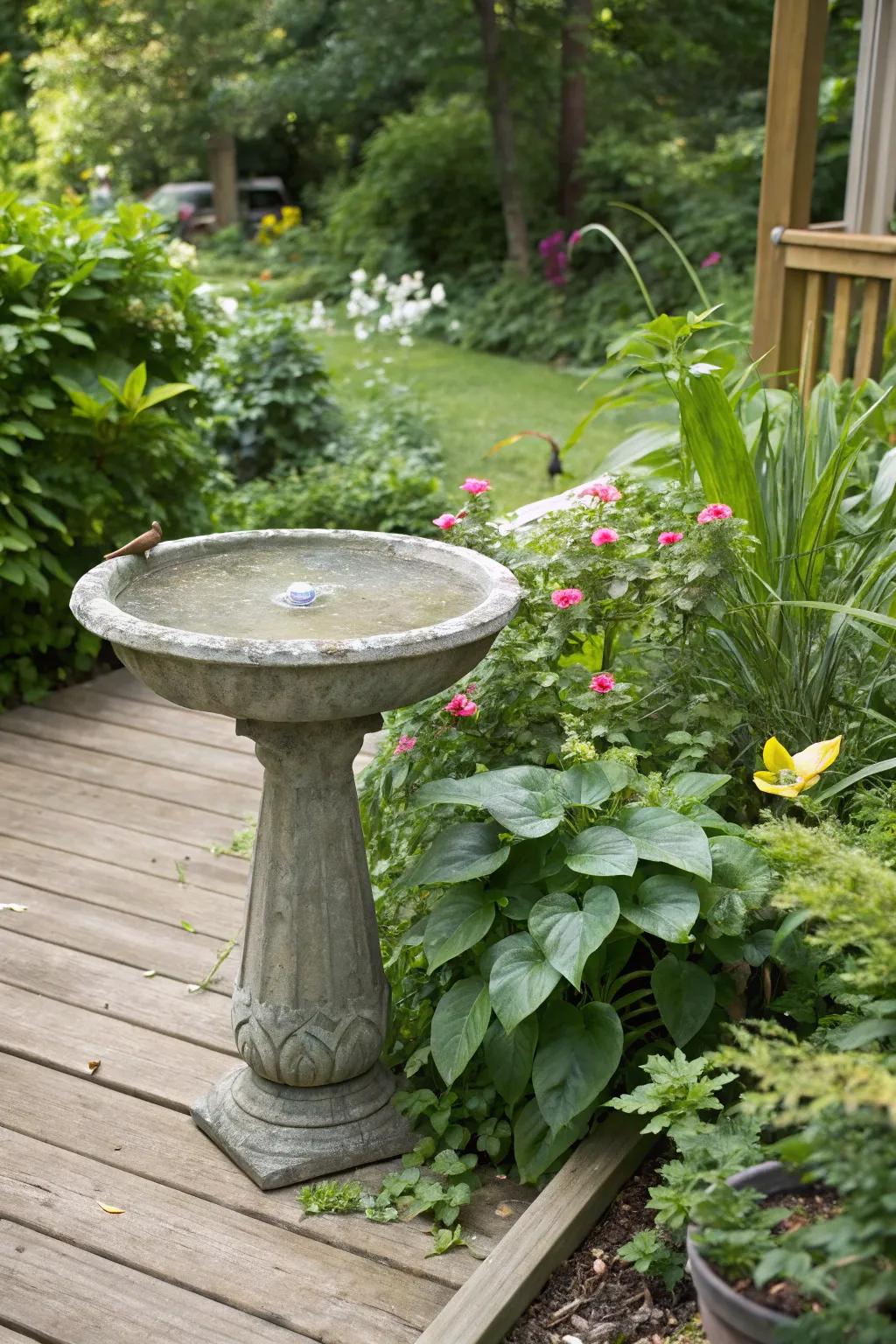 Attract feathered friends with a simple birdbath.
