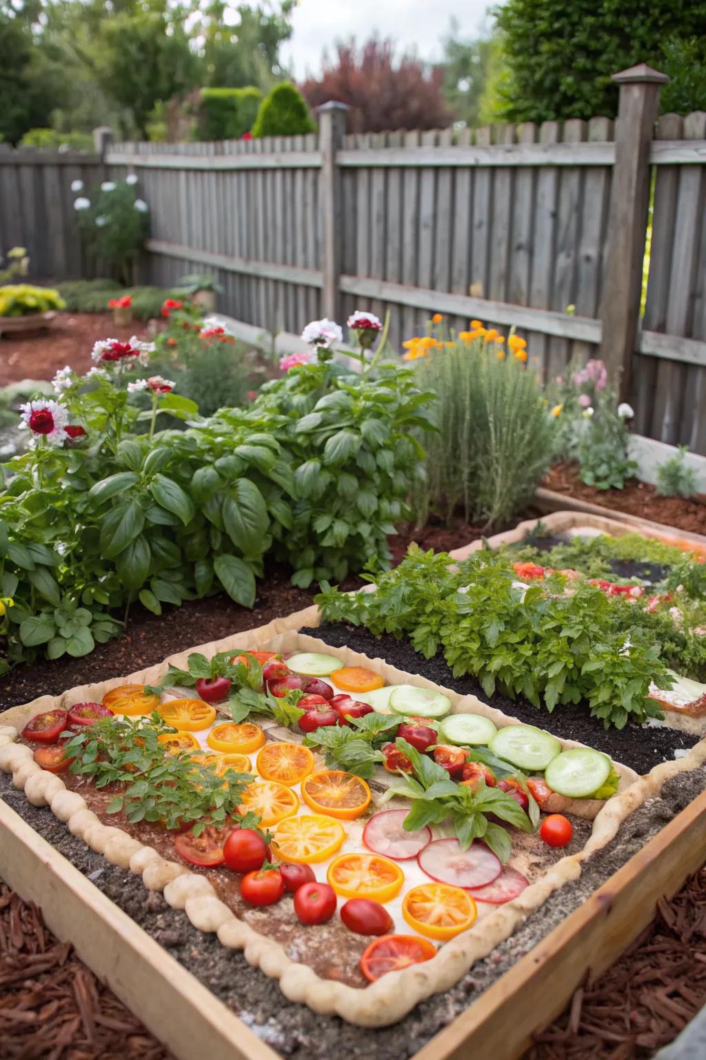 Thematic planting beds bring a fun twist to gardening by growing favorite foods.