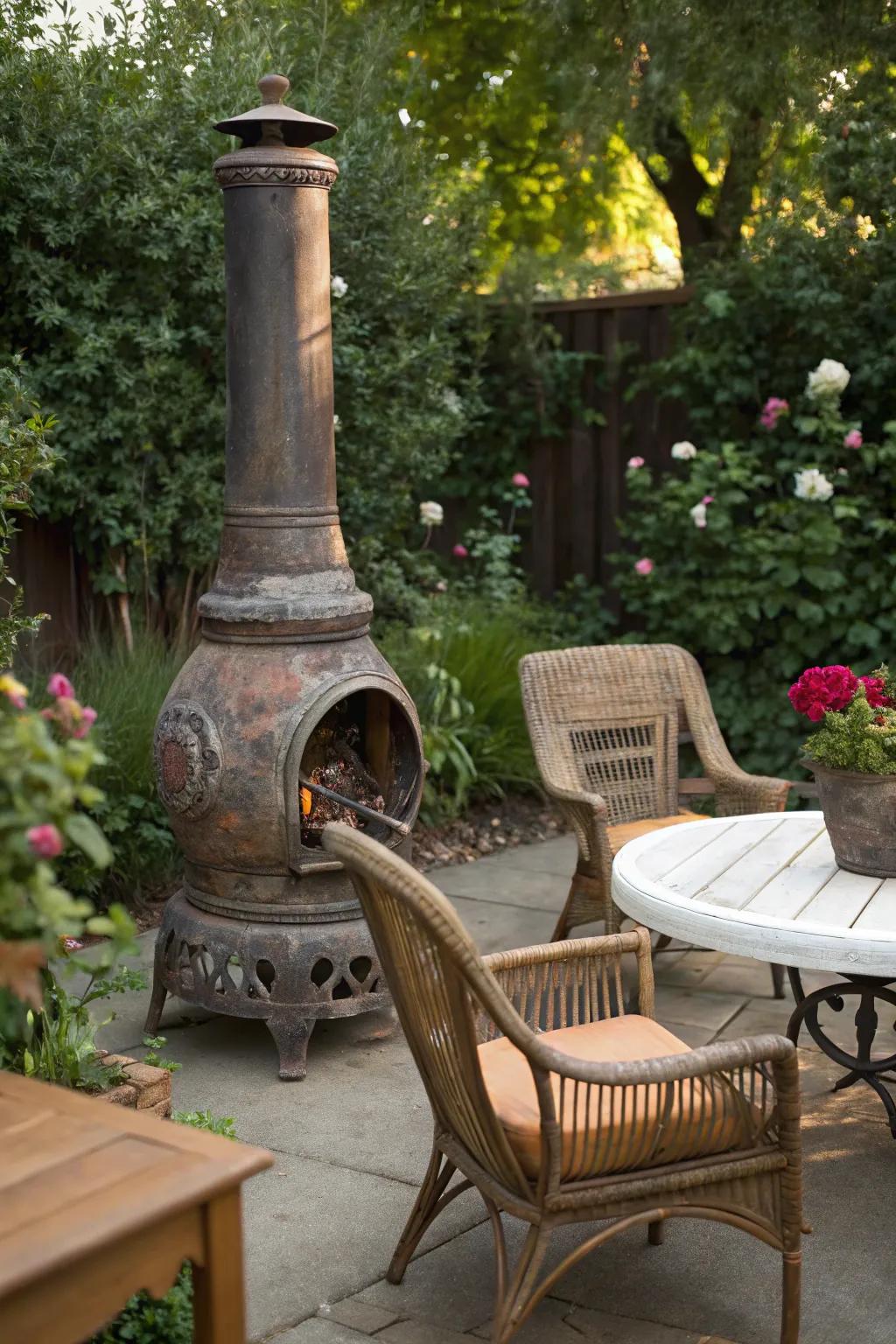 Add a touch of nostalgia with a vintage chiminea.