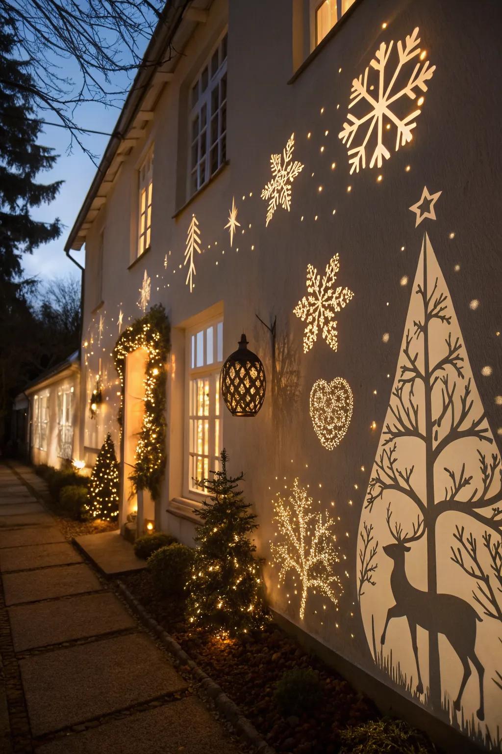 Surprising silhouettes with lights casting intriguing festive shapes.