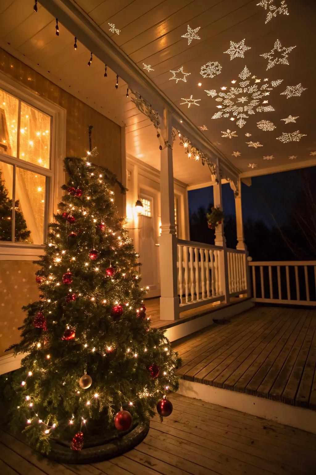 A light projector casts magical patterns onto your porch and tree.