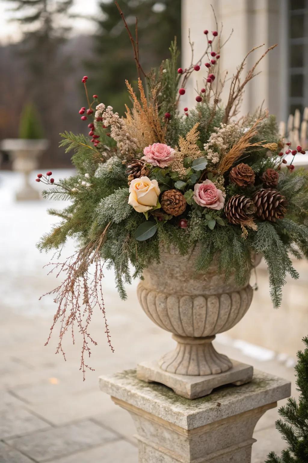 Dried blooms add a romantic touch.