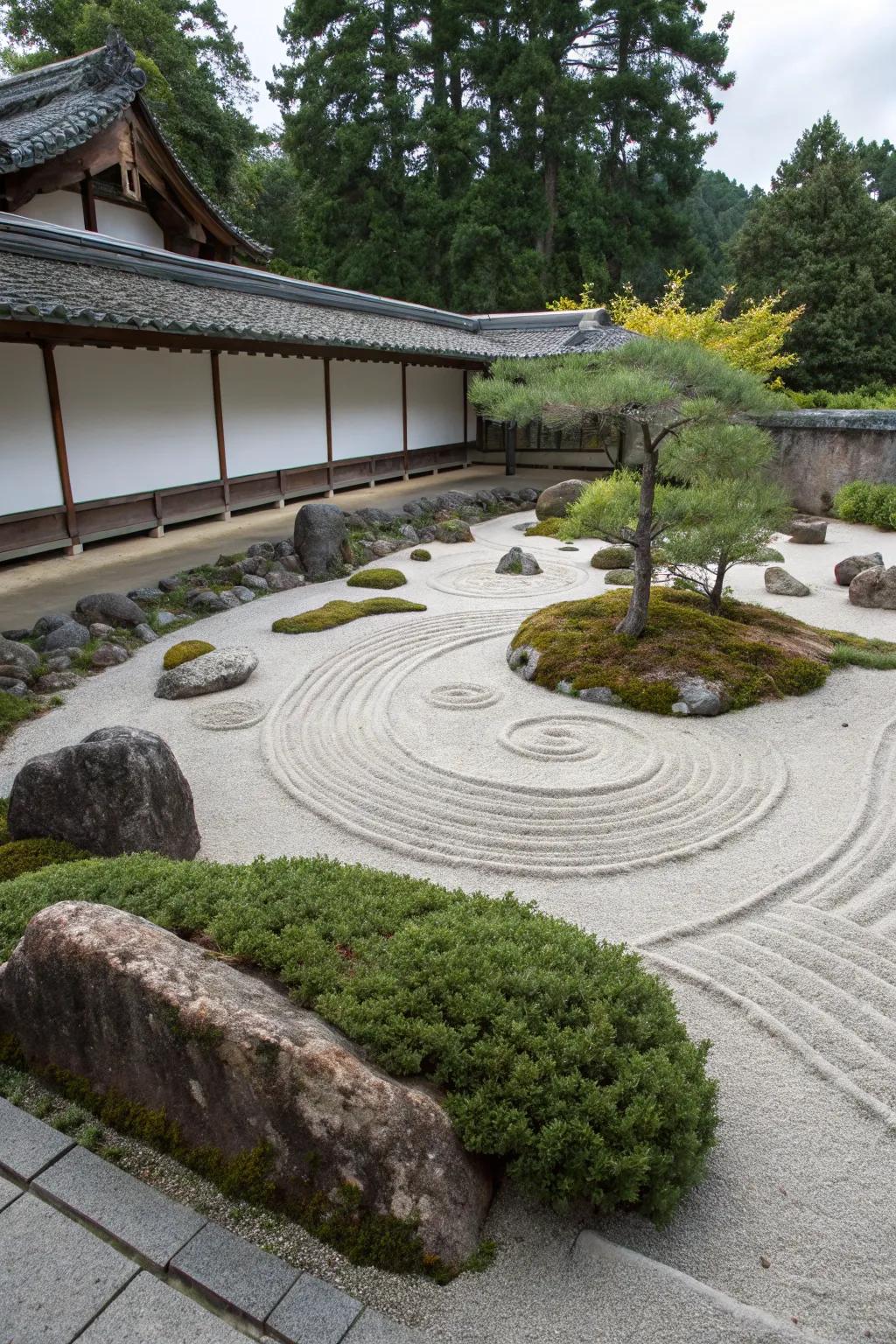 A Zen-inspired circle garden offers tranquility and a place for meditation.