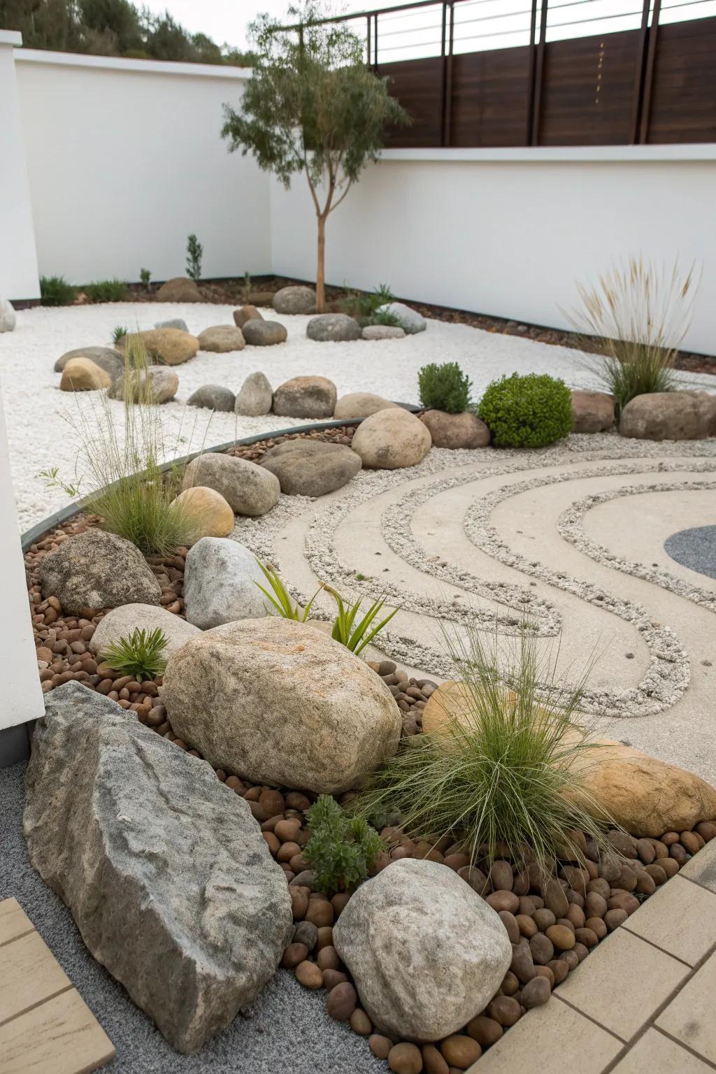 A rustic and low-maintenance rock garden circle.