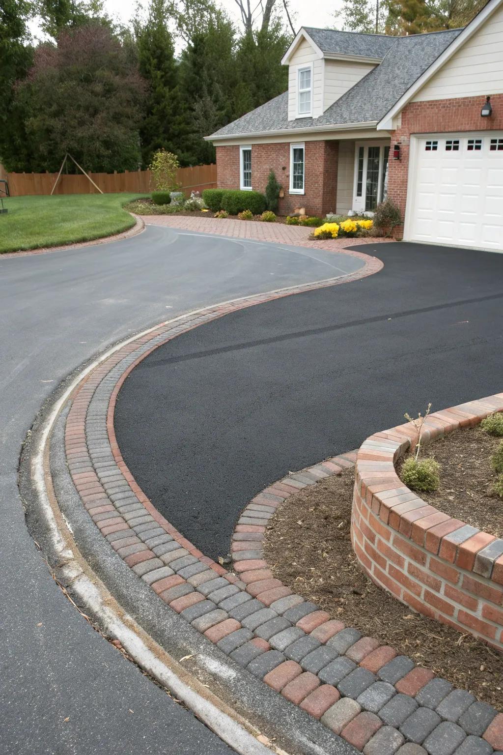 Borders add sophistication and flair to asphalt driveways.