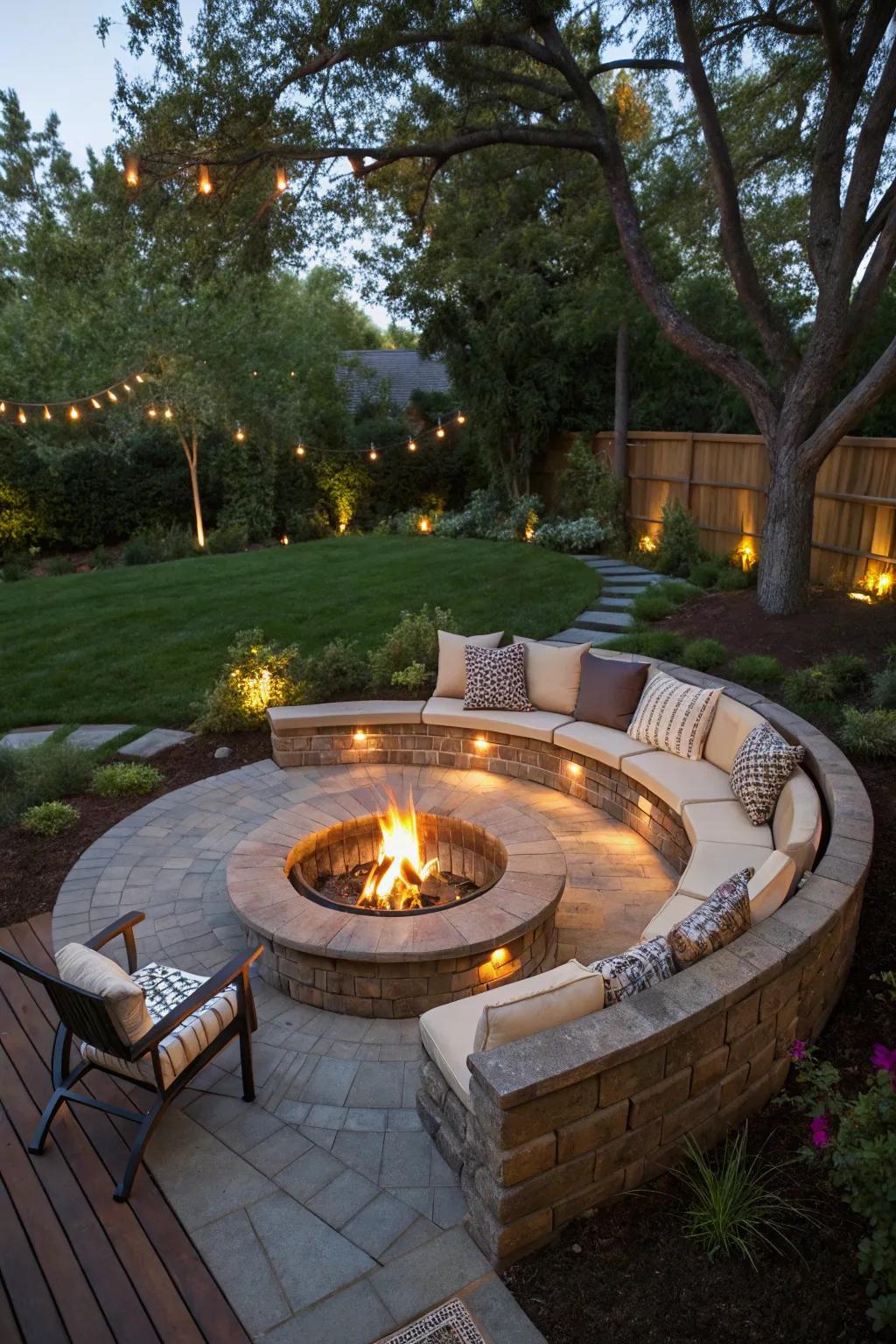 Convertible seating offers flexibility and adaptability around a fire pit.
