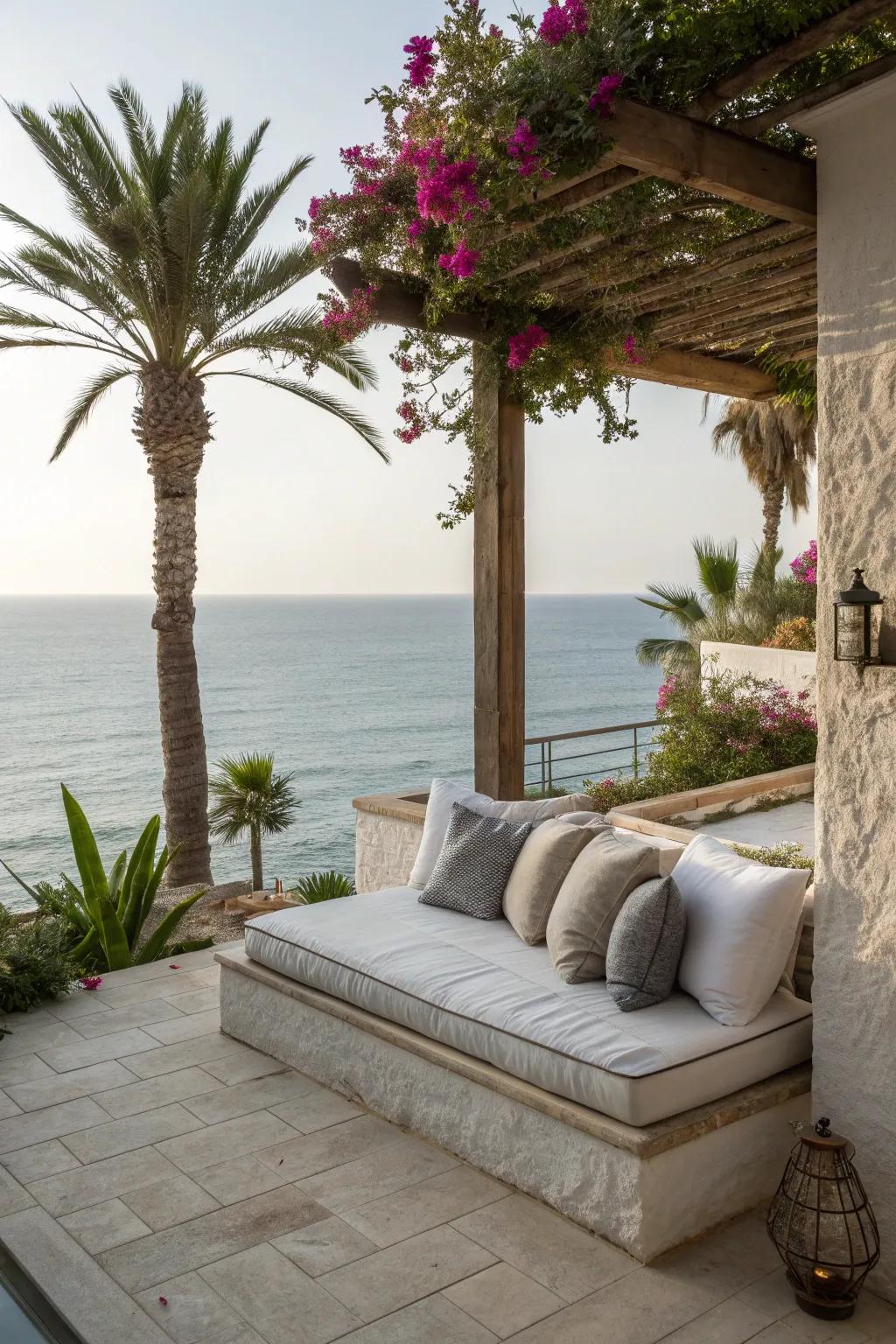 A private nook provides a personal escape on a coastal patio.