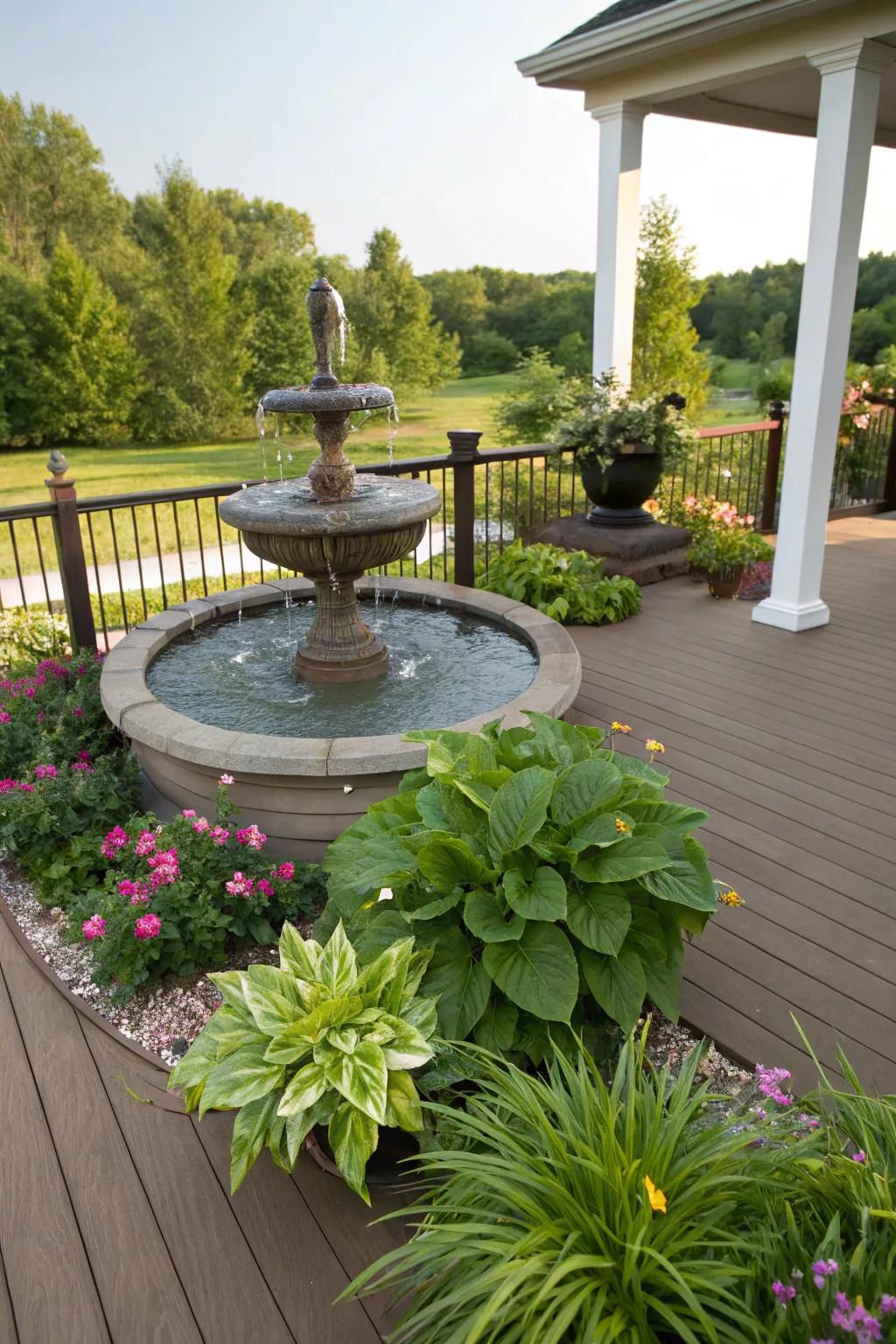 Water features add a serene and calming element to your deck.