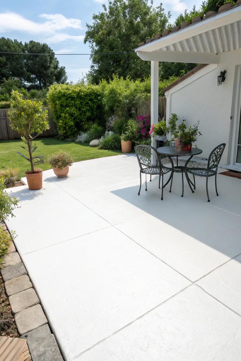 A patio with a fresh and airy white finish.