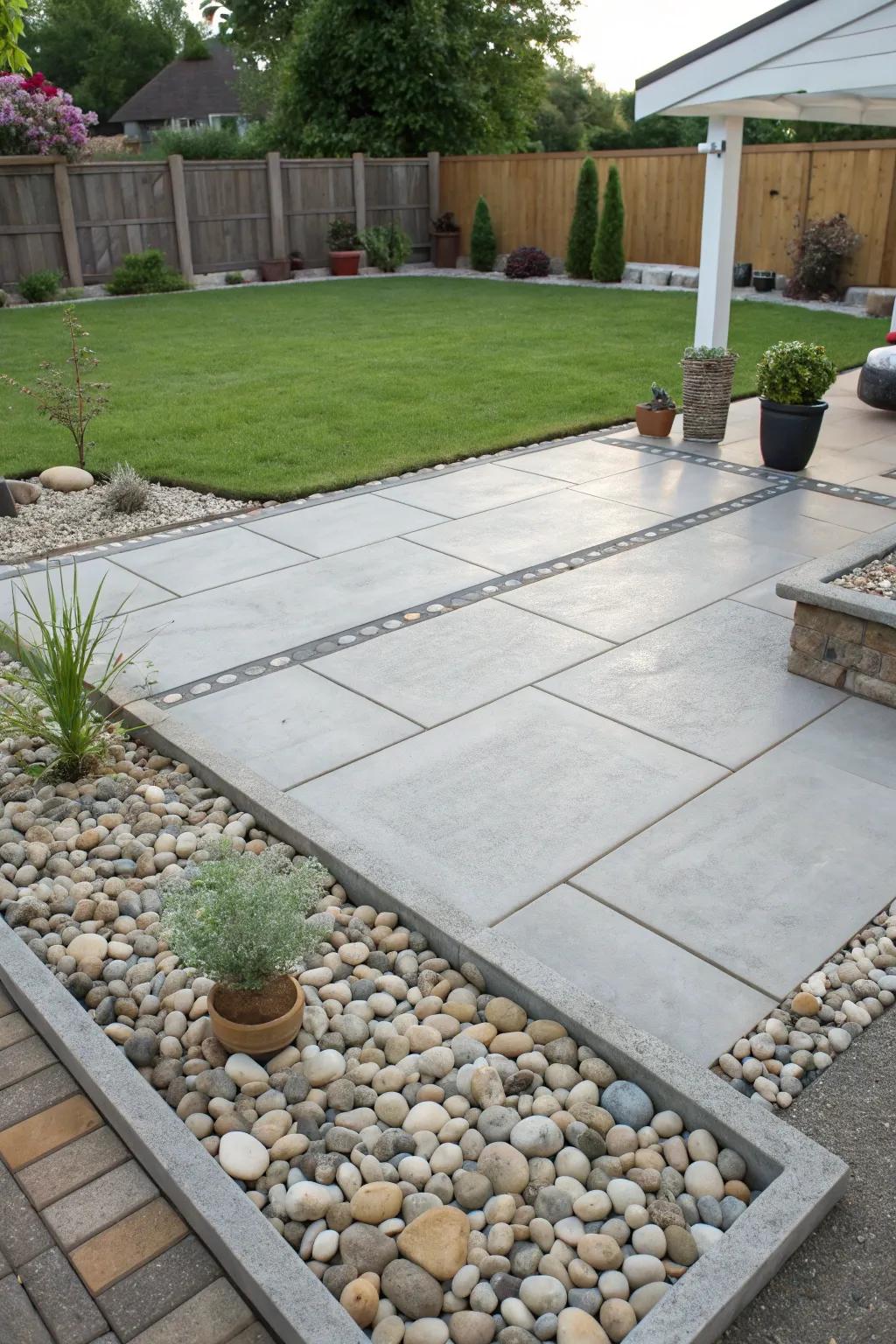 Pebbles and stones add natural texture and contrast.