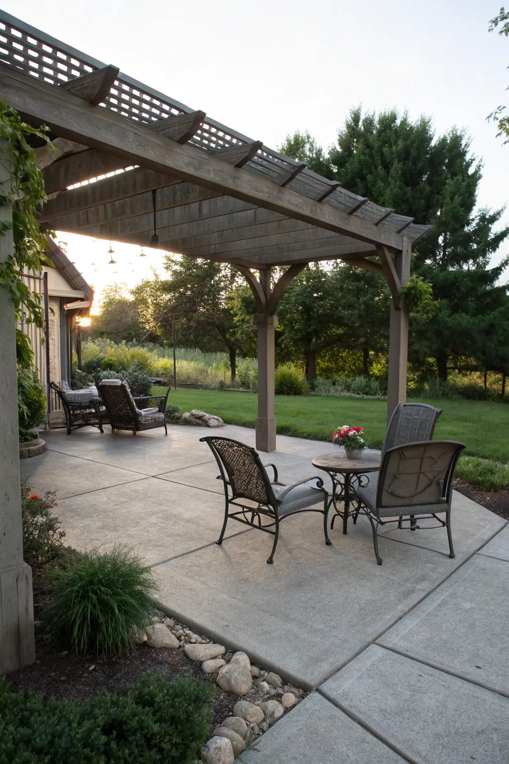 A pergola or awning offers both shade and architectural appeal.