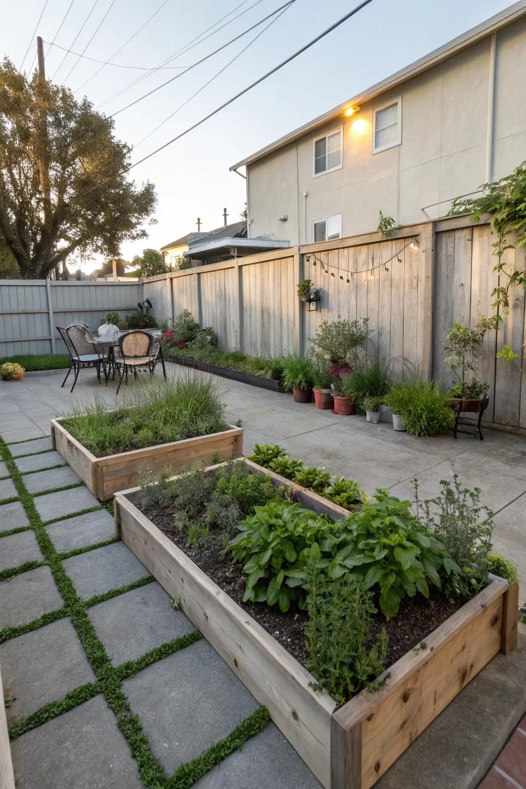 Raised beds bring the garden to your patio, perfect for small spaces.