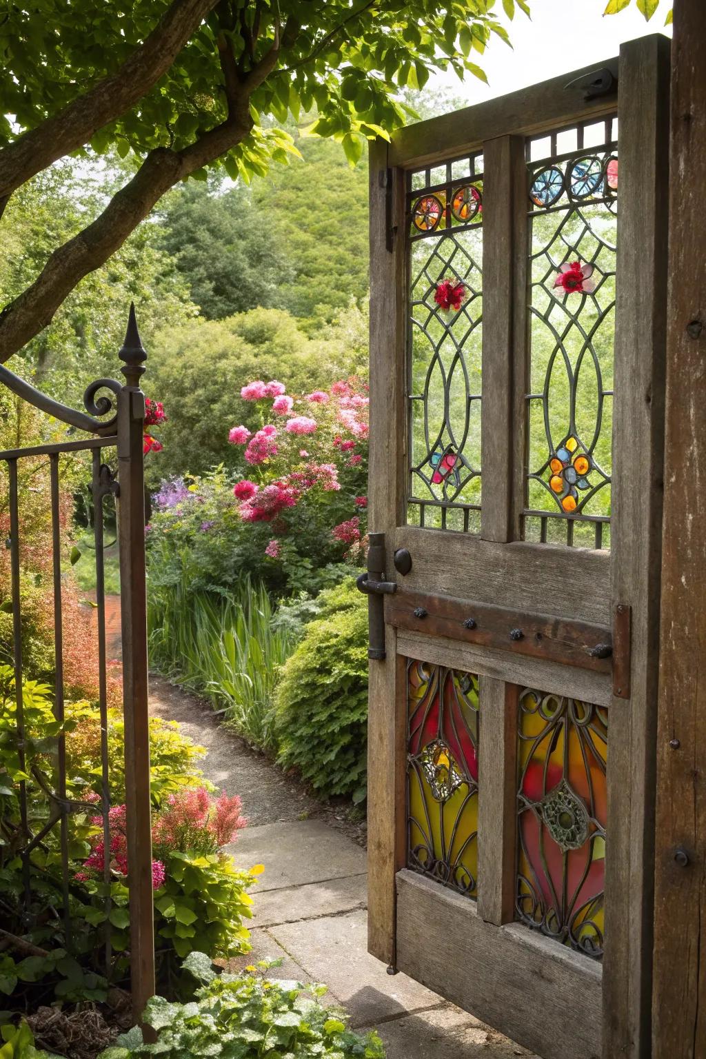 Artistic glass inserts make your gate a stunning focal point.