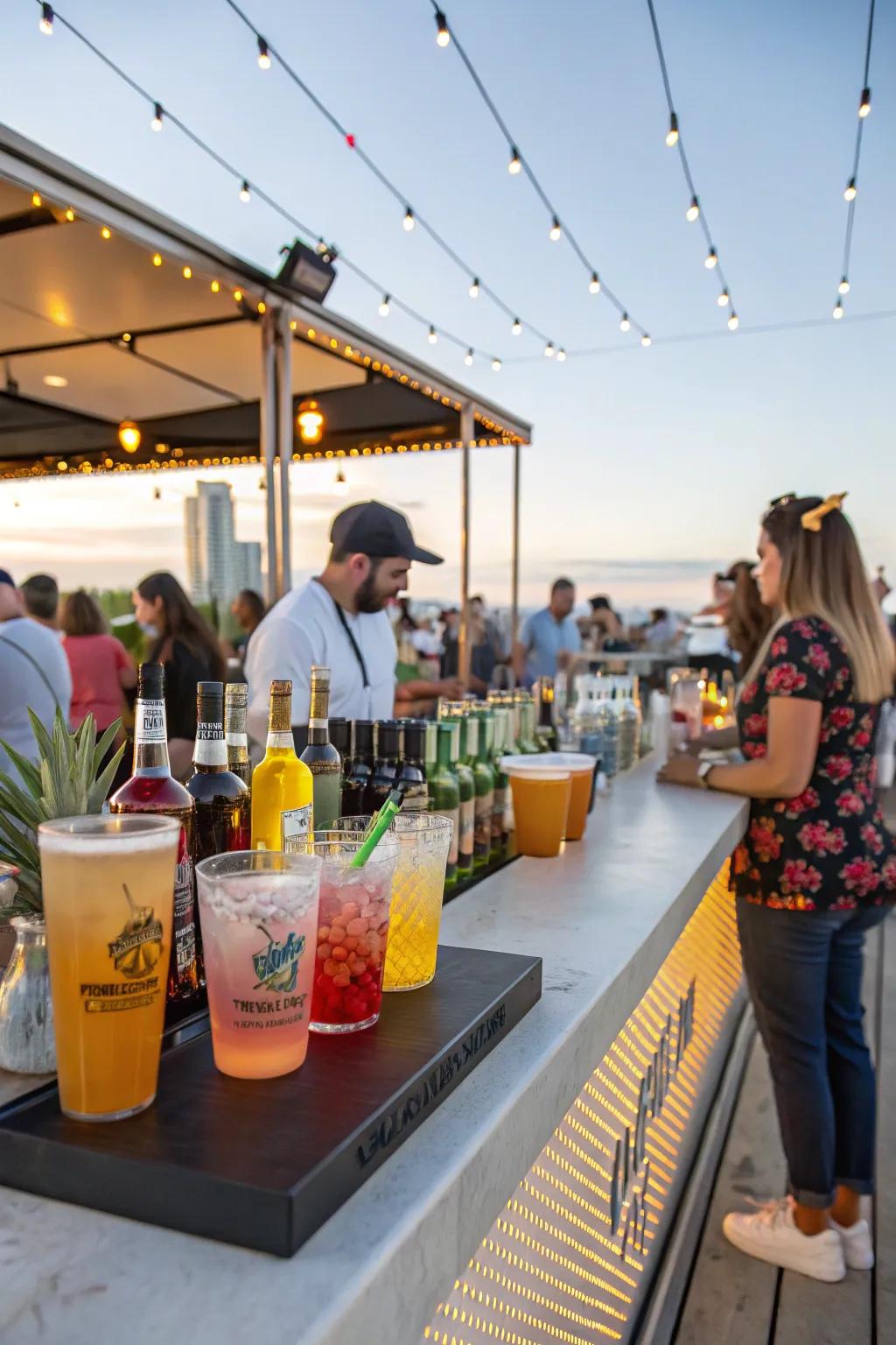 A well-stocked beverage bar with a refreshing signature drink.