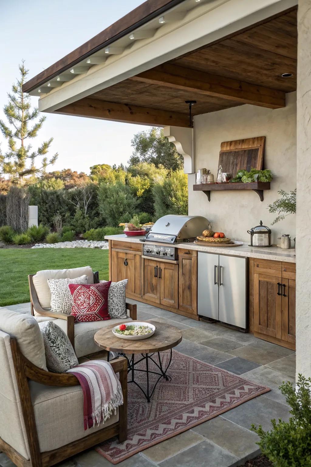 A charming nook offering a serene escape in the outdoor kitchen