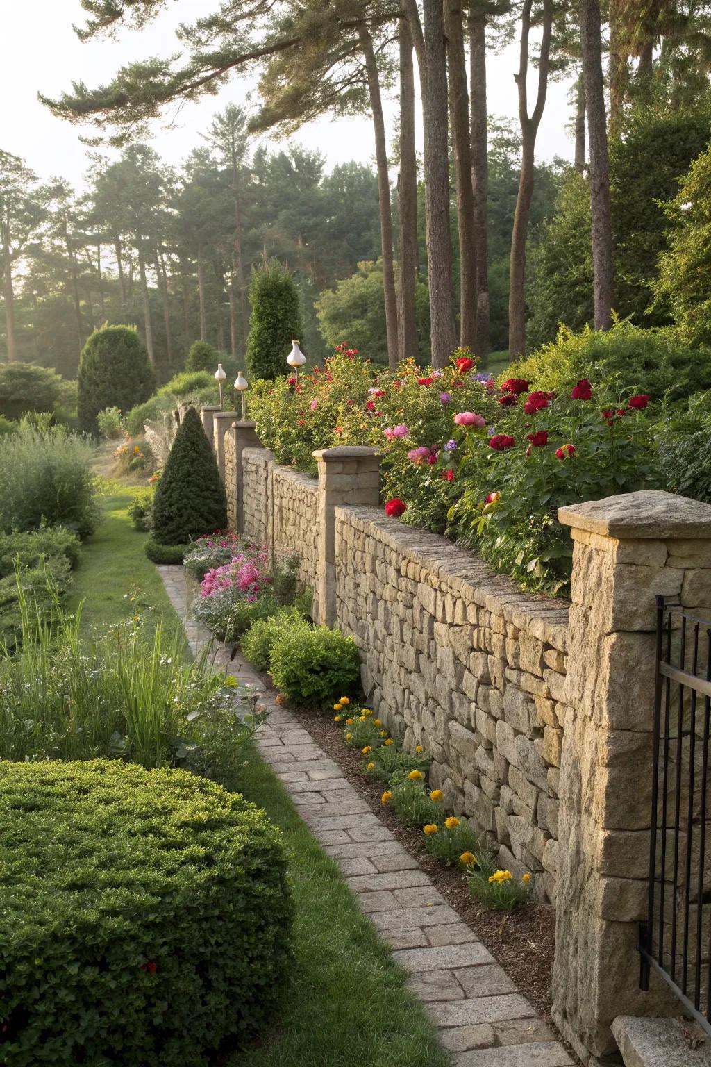 Stone walls provide timeless elegance and privacy.