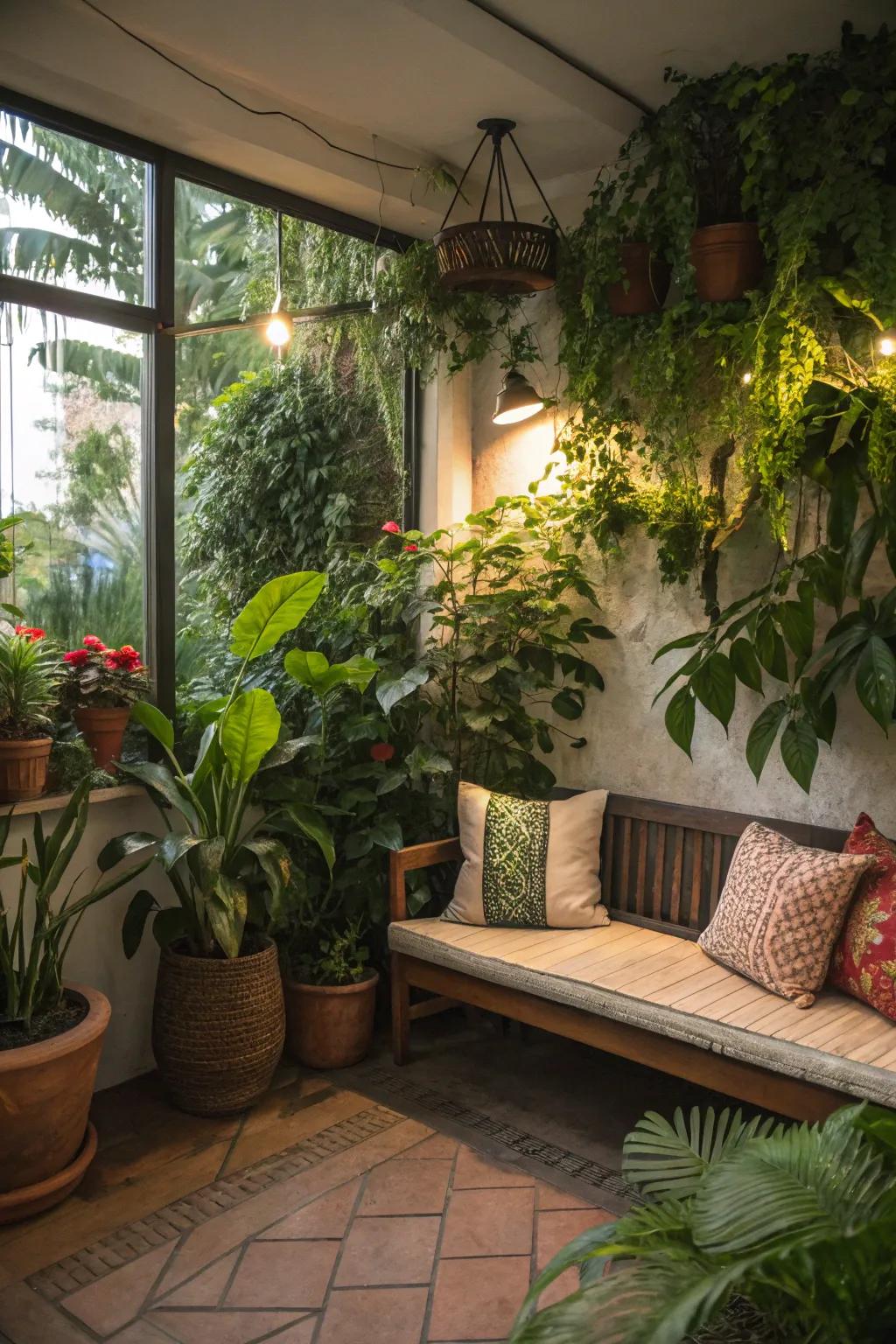 A garden-inspired corner bench bringing nature indoors.
