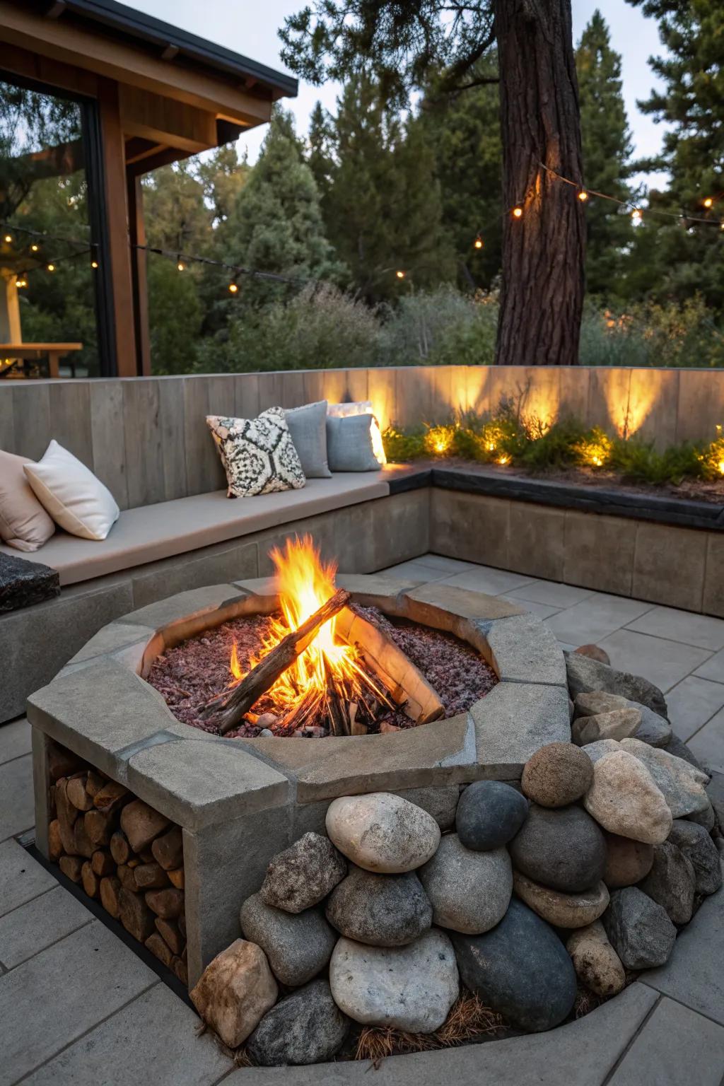Artistic fire pit designs create a stunning backyard focal point.