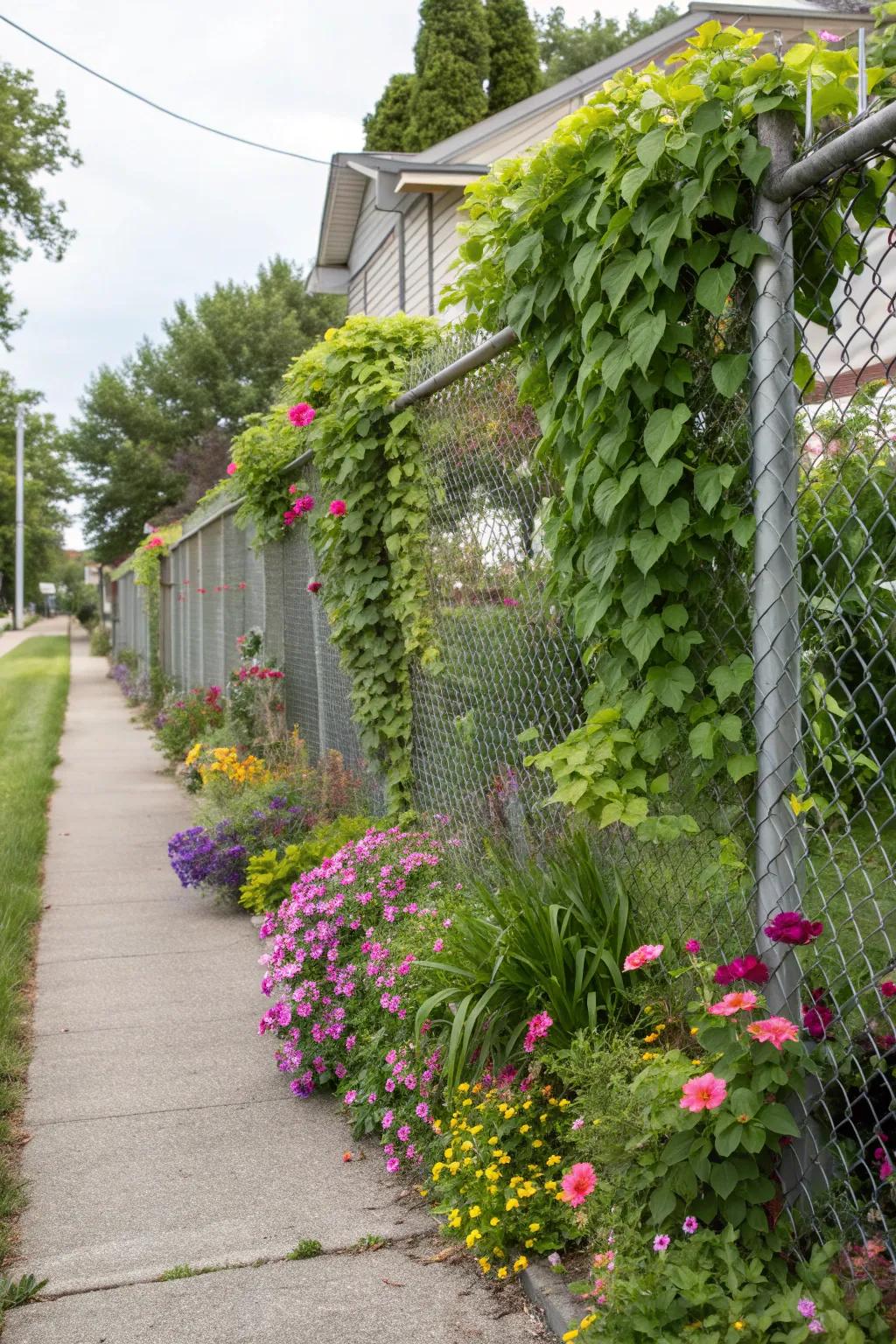 Enhance chain link fences with greenery for a natural touch.