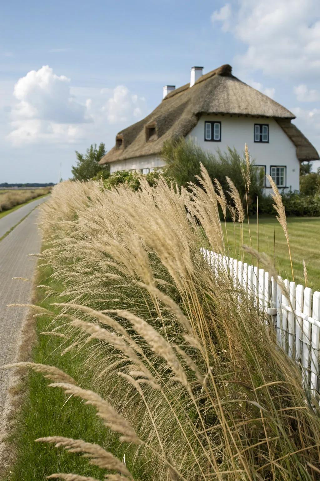 A living fence of grasses provides a dynamic and natural border.