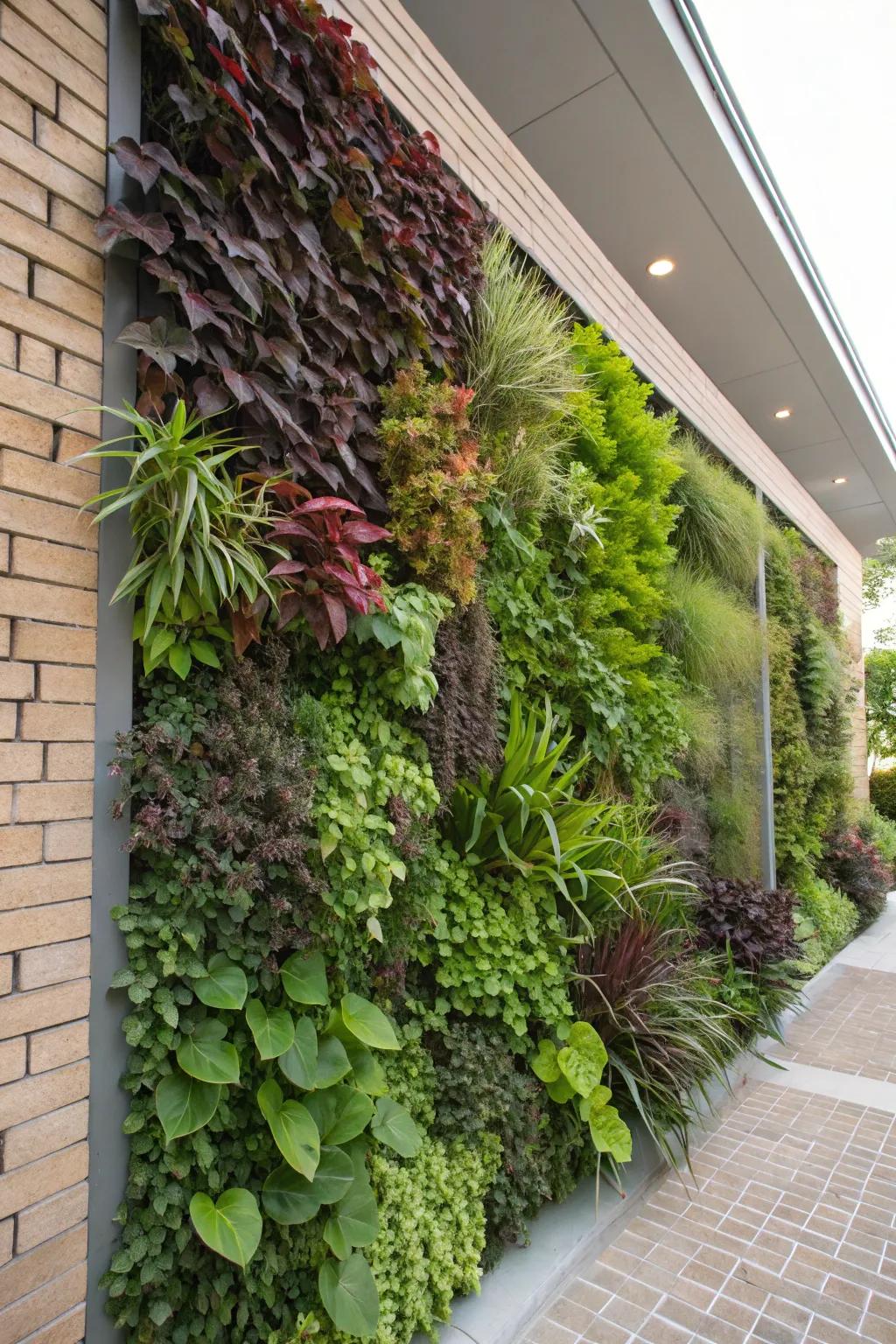 A stunning vertical garden showcasing a variety of lush plants.