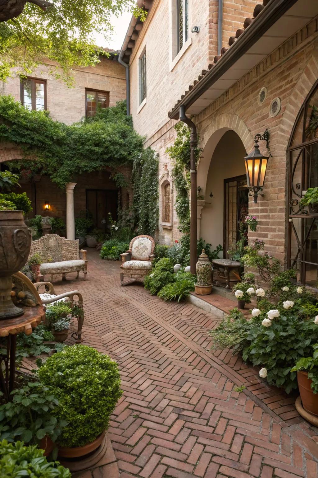 A courtyard boasting the timeless appeal of brick paving.