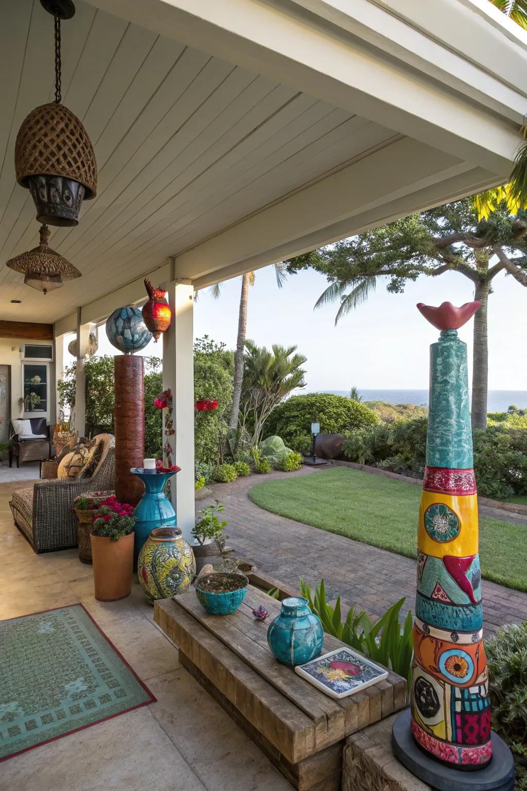 Outdoor art adds character to the lanai.
