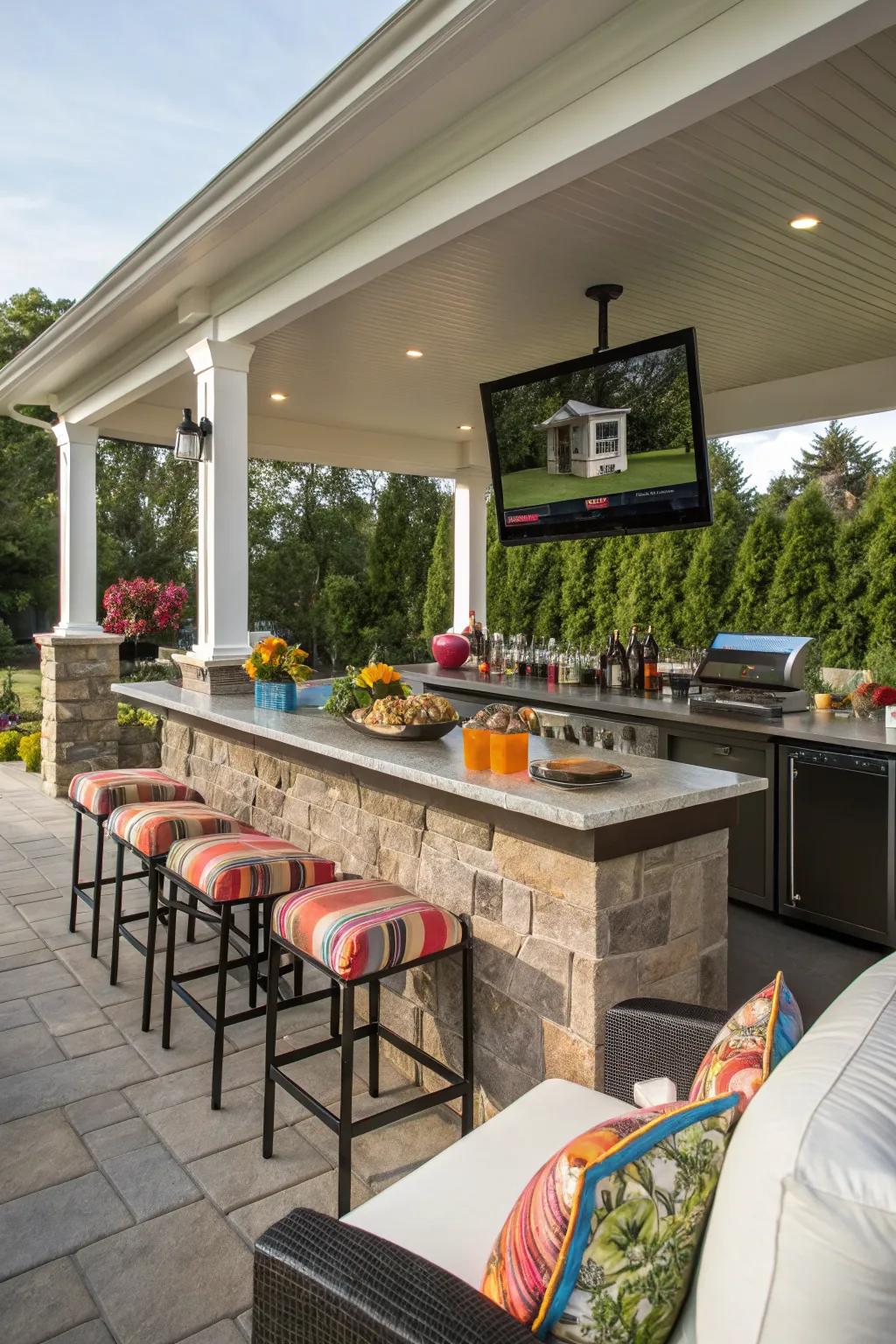 Entertainment-ready, this bar features a TV and sound system for lively gatherings.