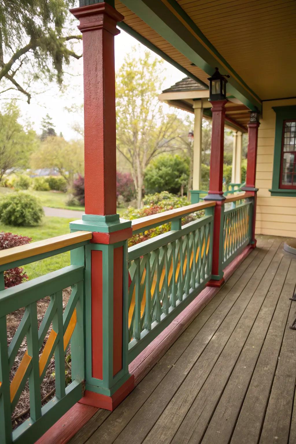 Bold color accents make a striking statement on craftsman railings.